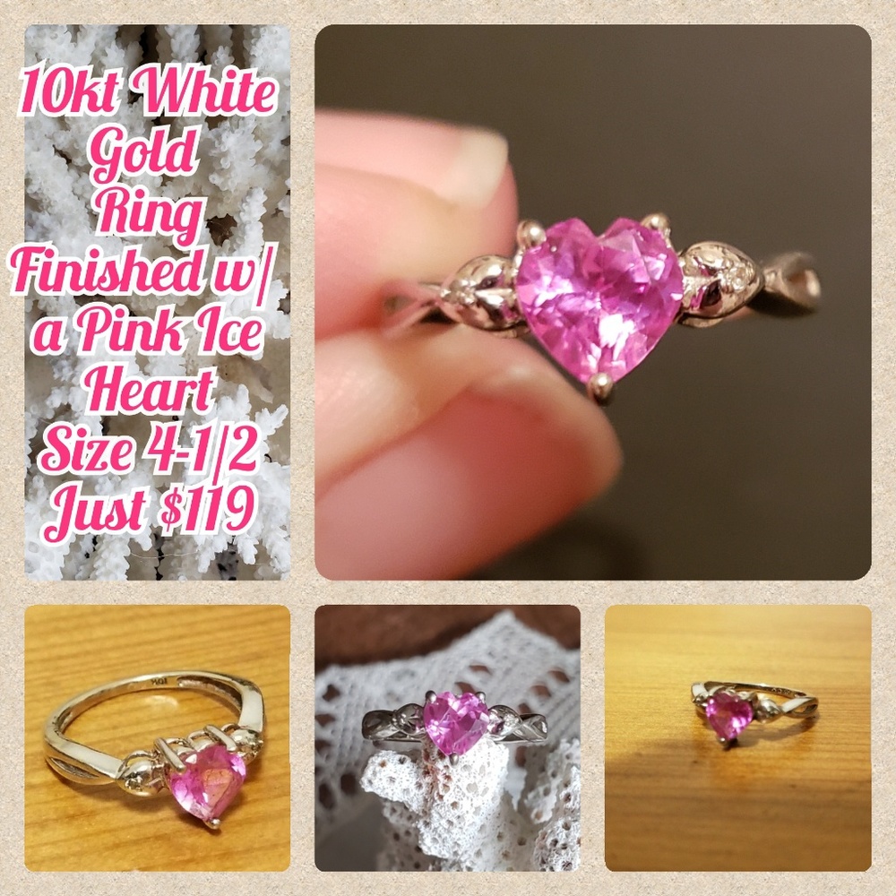 10kt White Gold Heart Shaped Pink Ice Ring